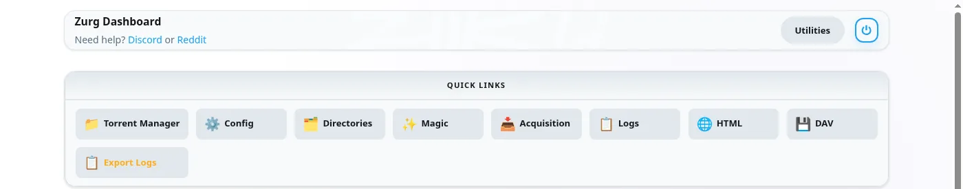The zurg dashboard's quick links with Acquisition