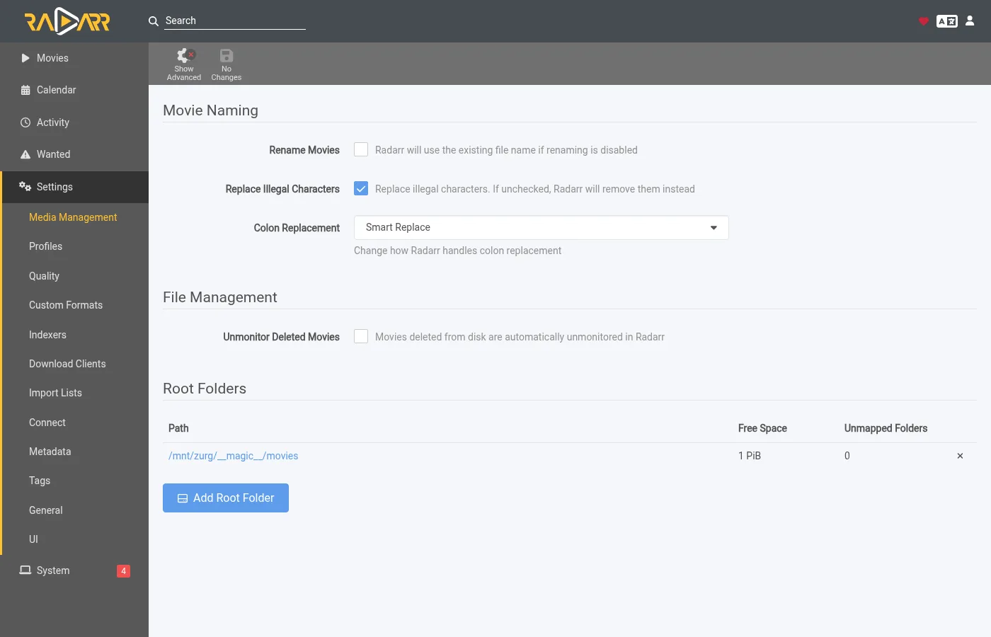 Radarr's root folder inside magic