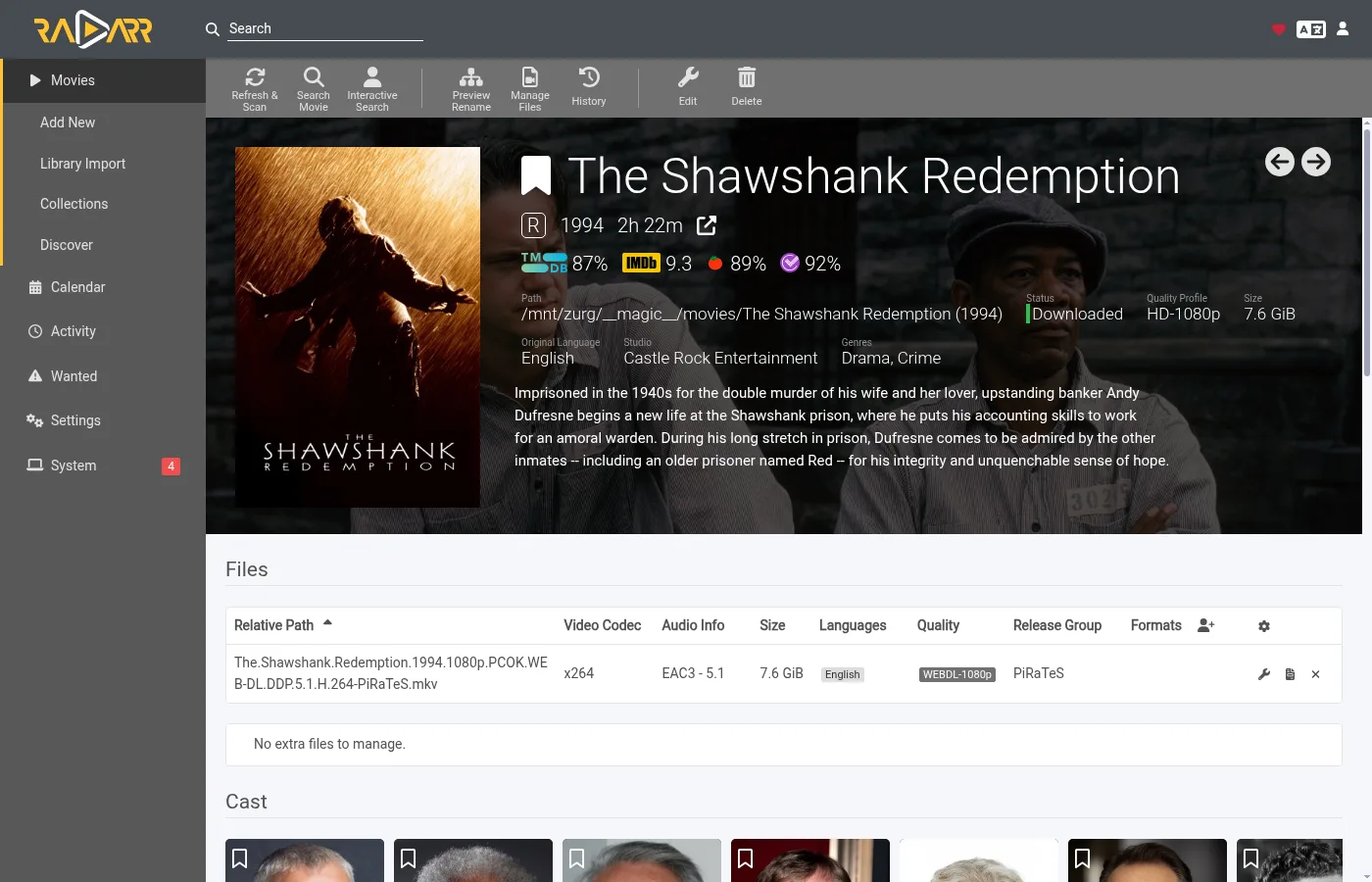 One movie's page showing its file