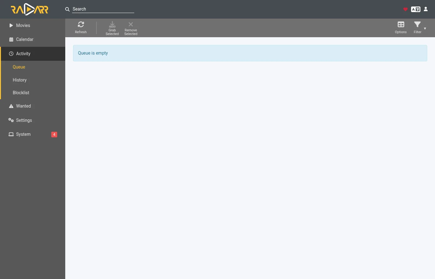 Radarr's queue is empty