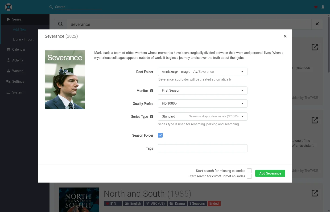 Adding a series with both searches unchecked