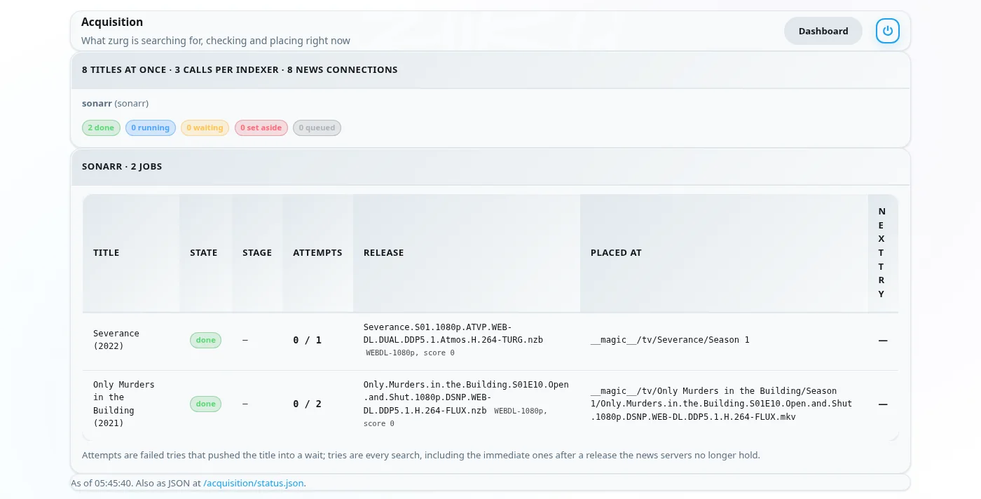 The acquisition page with both seasons done