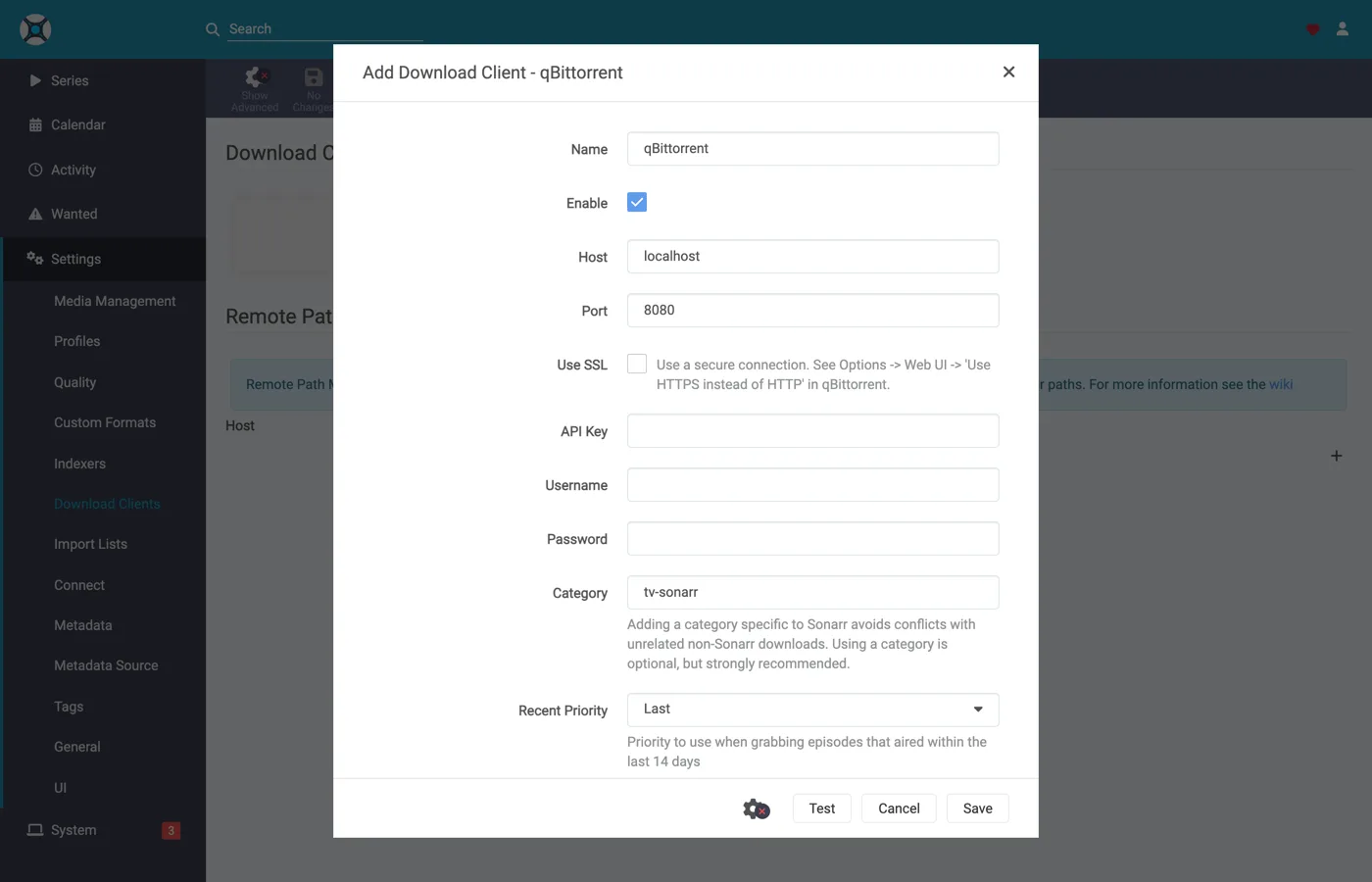The untouched qBittorrent download client dialog