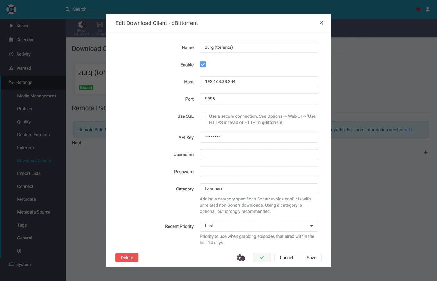 The dialog footer showing a successful test