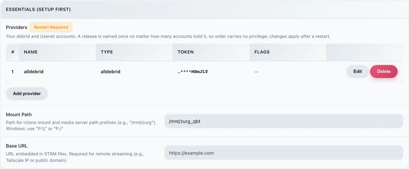 The providers block on the zurg config page