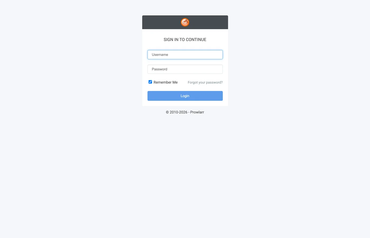 Prowlarr's login page
