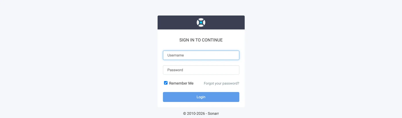 Sonarr's login page