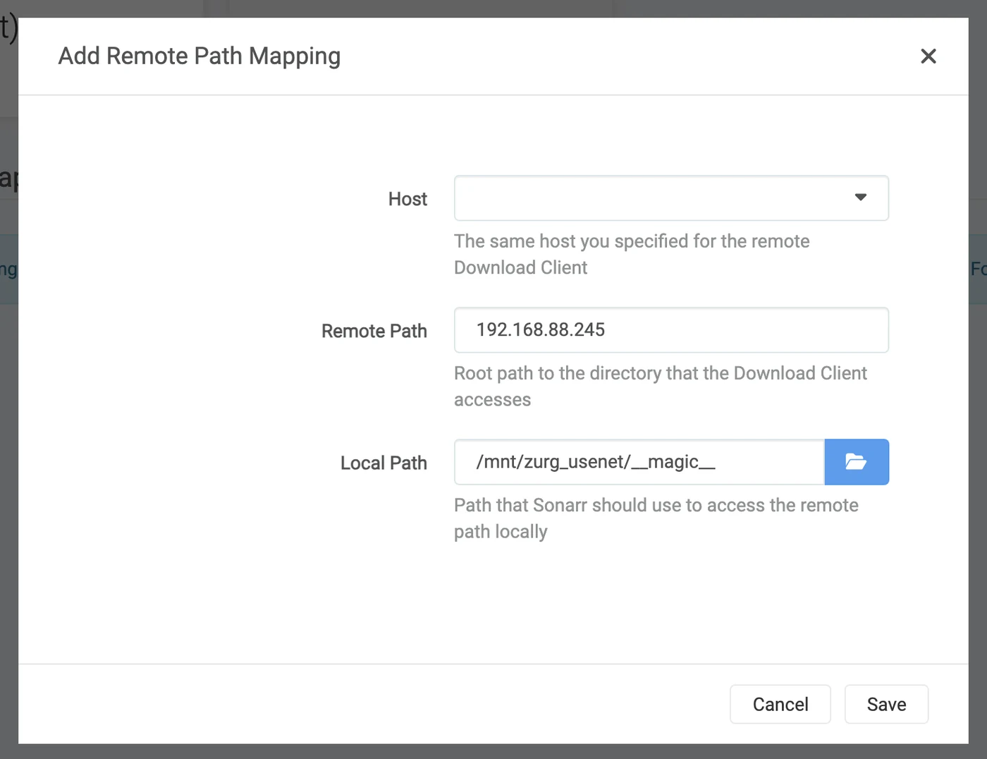 The add remote path mapping dialog