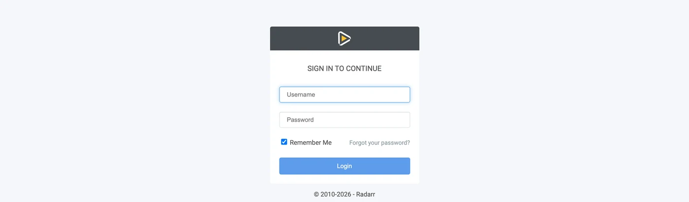 Radarr's login page