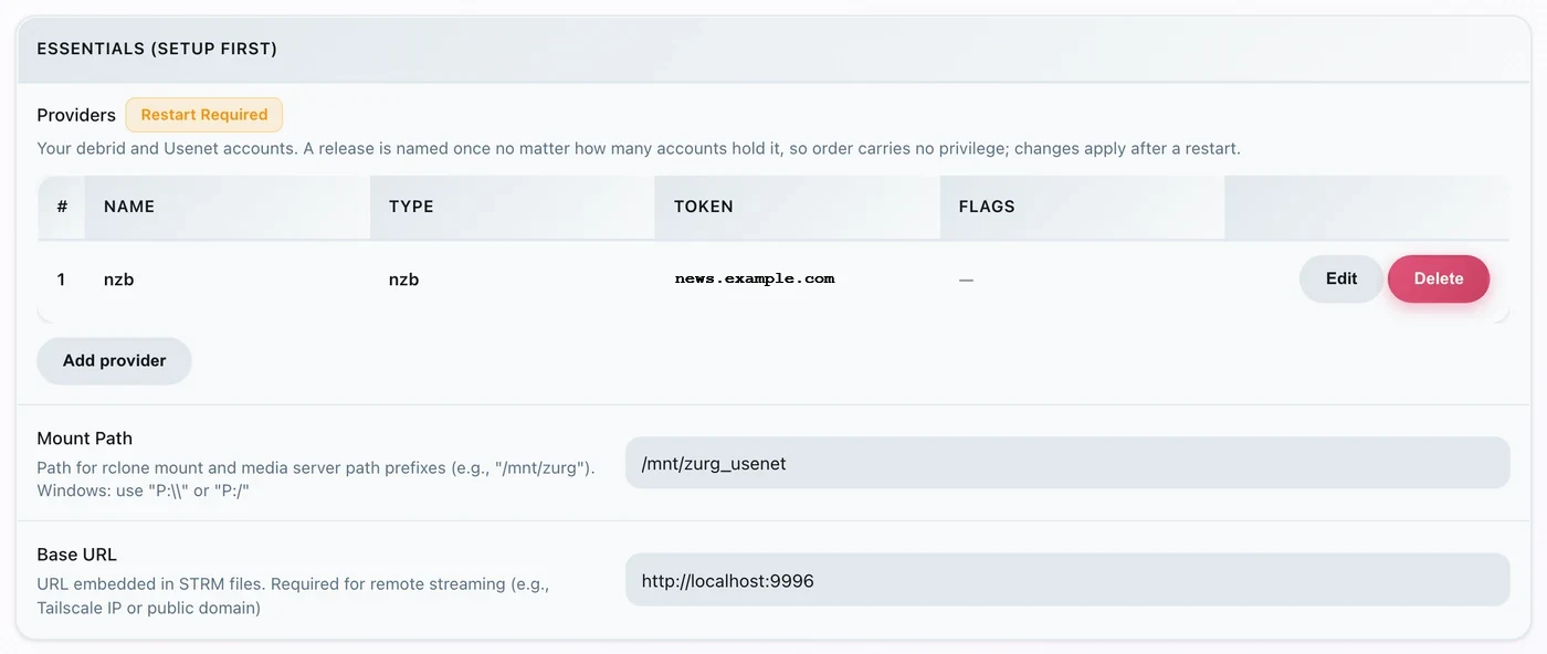 The providers block on the zurg config page