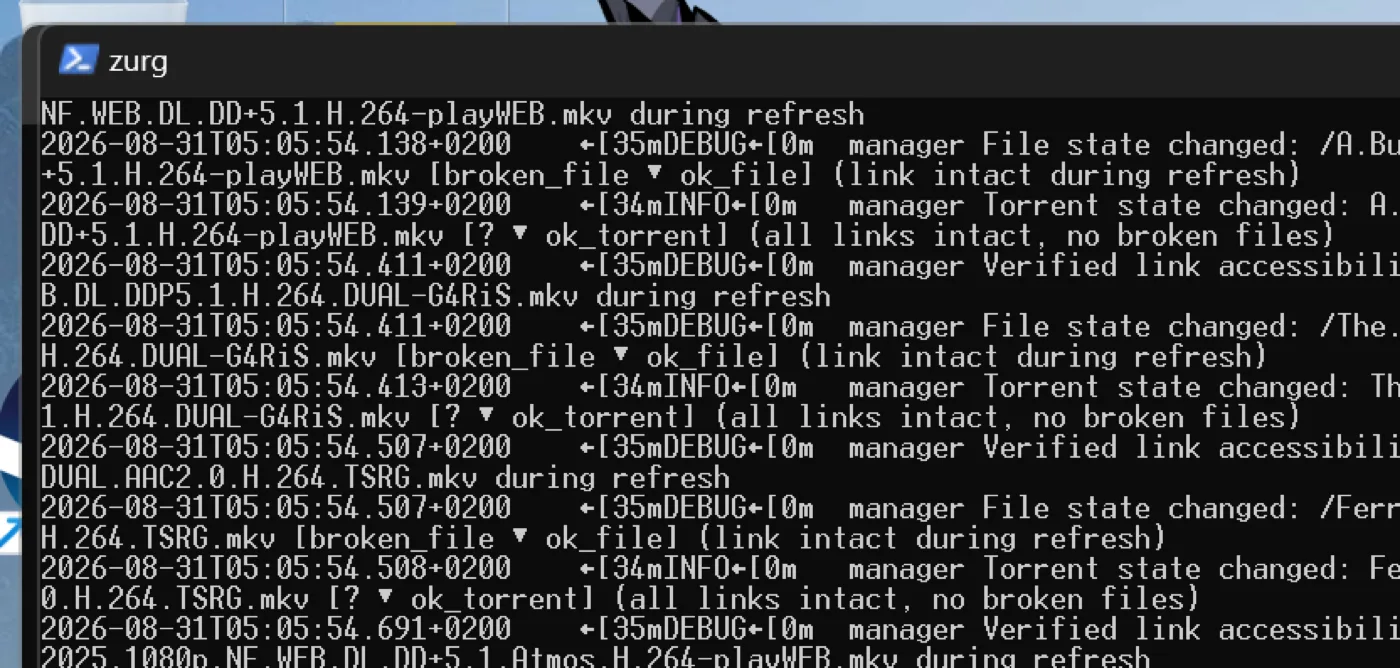 zurg running in a PowerShell window