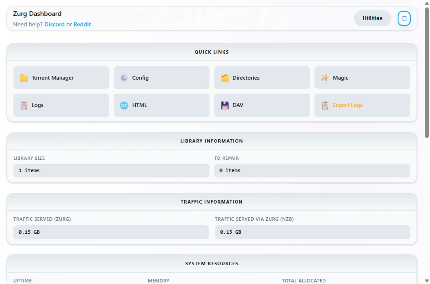 The dashboard with the Usenet provider, one item after the NZB below
